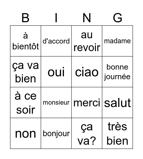Kapitel 1a Bingo Card
