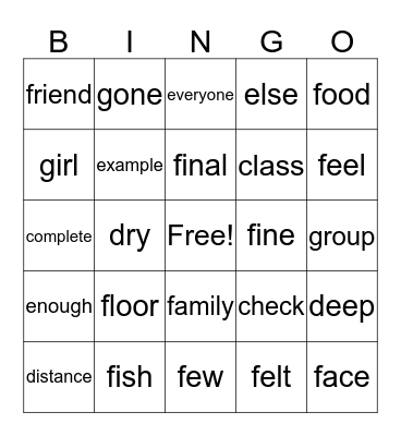 Sight Words Level 2 Yellow 2nd Bingo Card