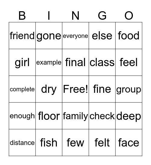 Sight Words Level 2 Yellow 2nd Bingo Card
