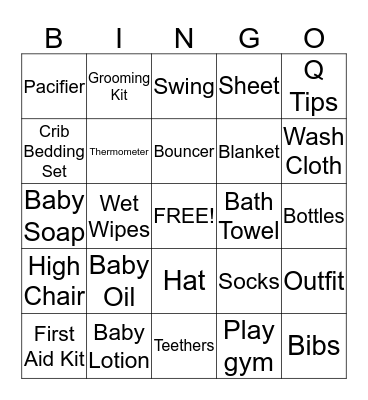 Baby Shower Bingo Card
