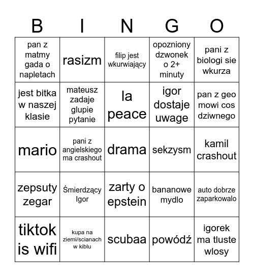 szkola bingo Card