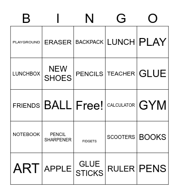 BACK2SCHHOL Bingo Card