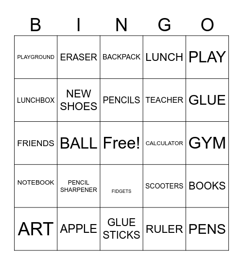 BACK2SCHHOL Bingo Card