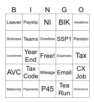 Payroll Bingo Card