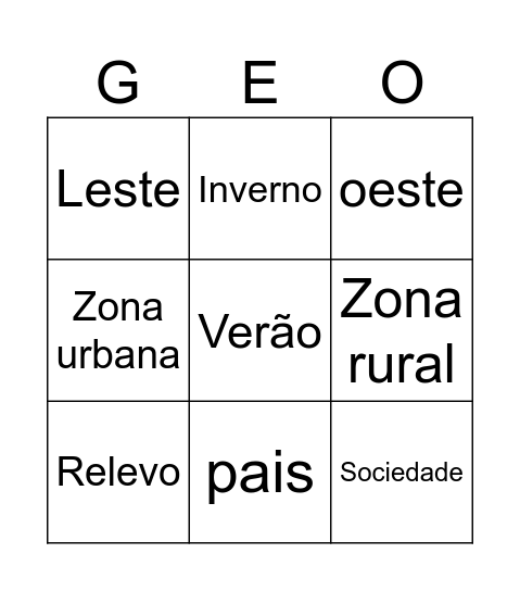 Bingo Geográfico Bingo Card