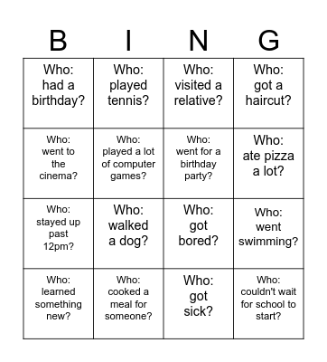 7.1 Holiday Bingo Card