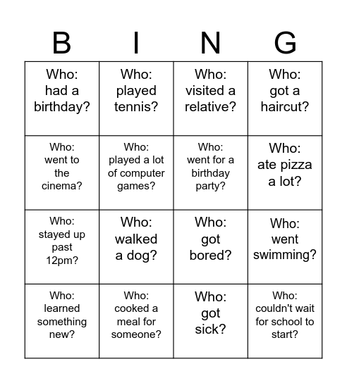 7.1 Holiday Bingo Card