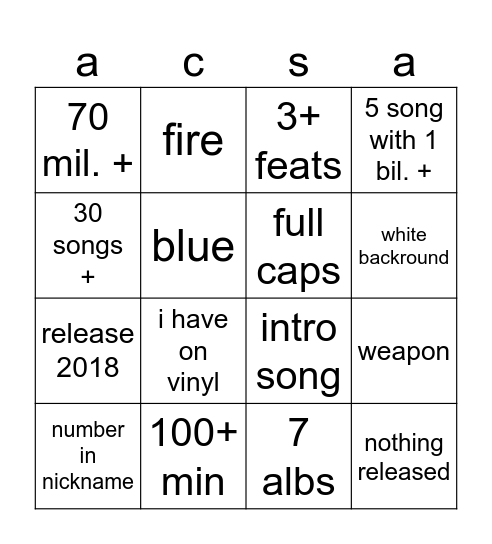 Untitled Bingo Card