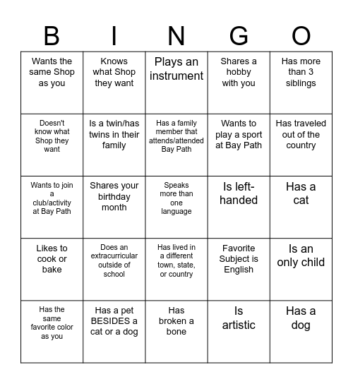 Autograph Bingo! Bingo Card
