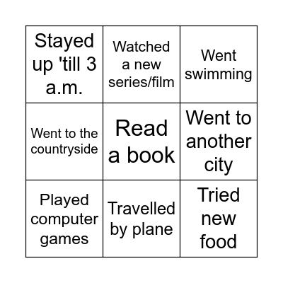 Summer holidays Bingo Card