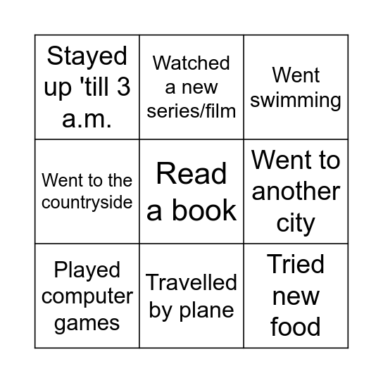 Summer holidays Bingo Card