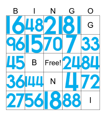 Multiplication Bingo Card