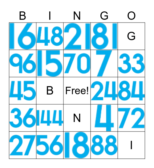 Multiplication Bingo Card