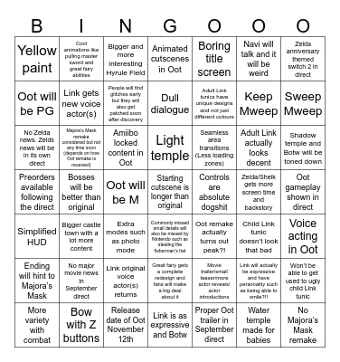 Zelda Mostly Oot Bingo Card