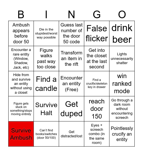 Roblox Doors Bingo Card