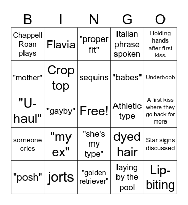 I Kissed A Girl Season 2 Bingo Card