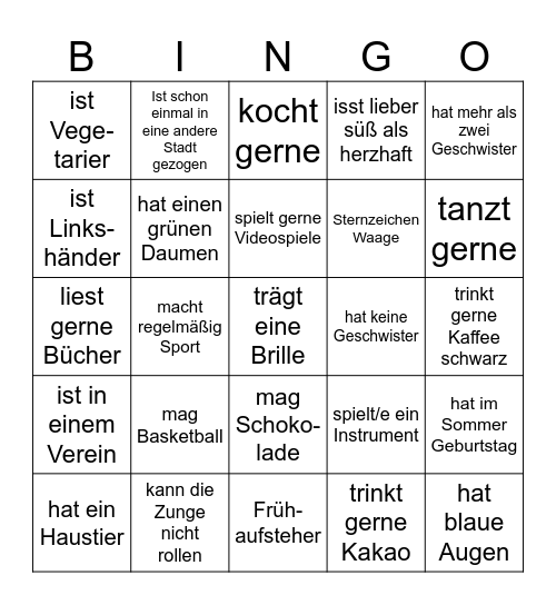 Kennenlern-Bingo Card