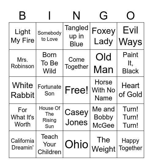 Peace & Love Bingo Card
