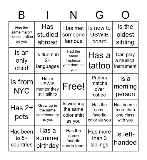 USWIB Fall 26 Board Bingo Card