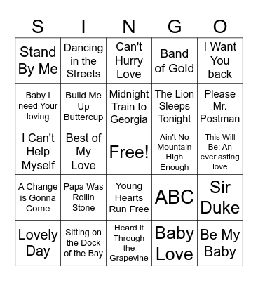 Motown Singo Bingo Card