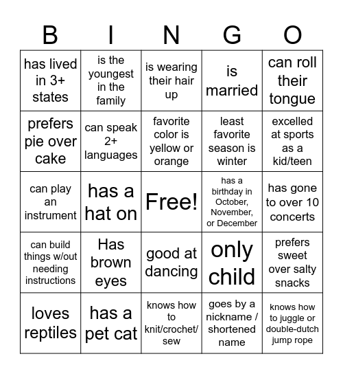 Human Bingo Card