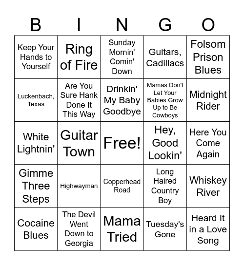 Cowboys & Outlaws Bingo Card