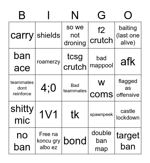 R6 Bingo Card