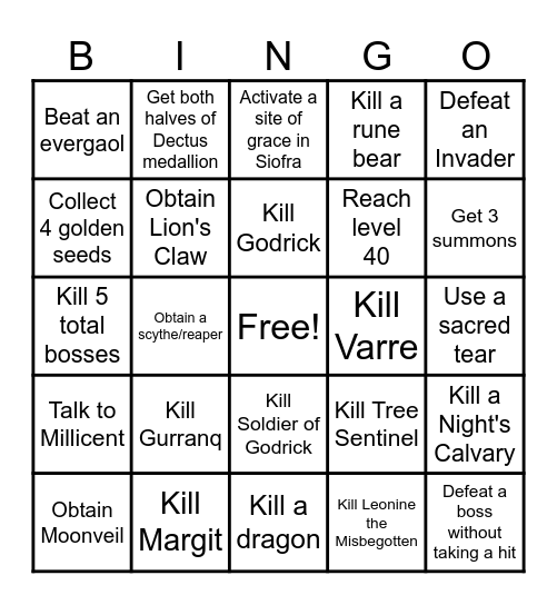 Elden Ring Bingo Lockout Bingo Card