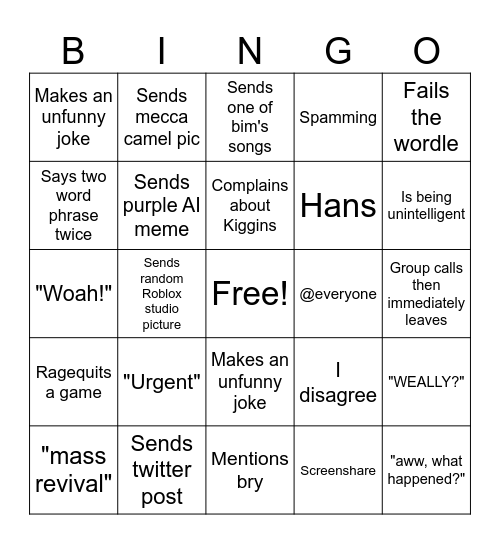 Simoner Bingo Card