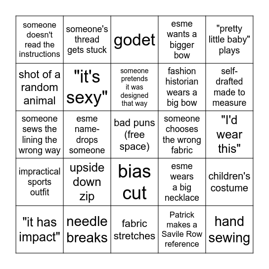 Sewing Bee Bingo Card