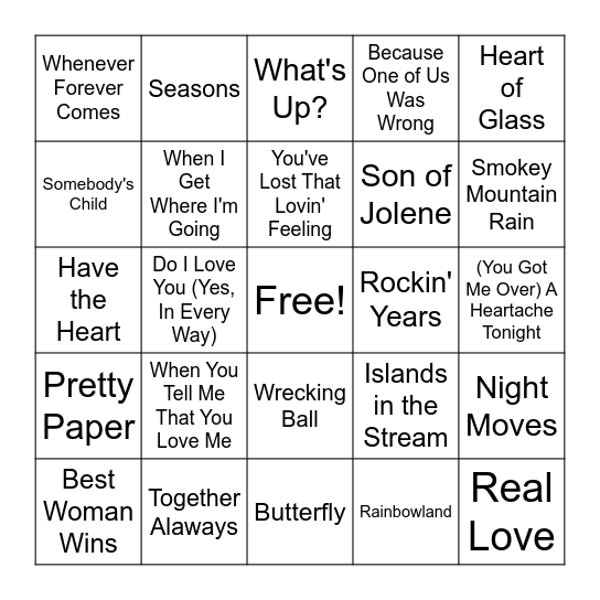 Dolly Duets Bingo Card