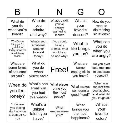 Directing Behaviors Bingo Card