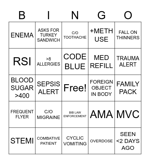 ER BINGO Card