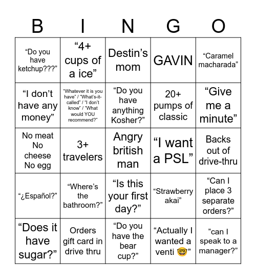 Silly (derogatory) Customers Bingo Card