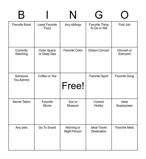 Human Bingo Card