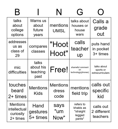 Mr.Steele Bingo Card