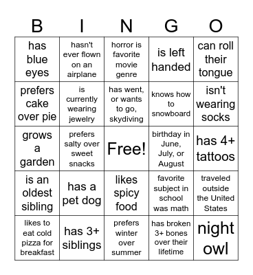 Human Bingo Card