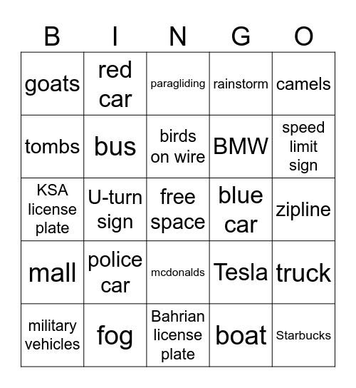 ROADTRIP BINGO Card