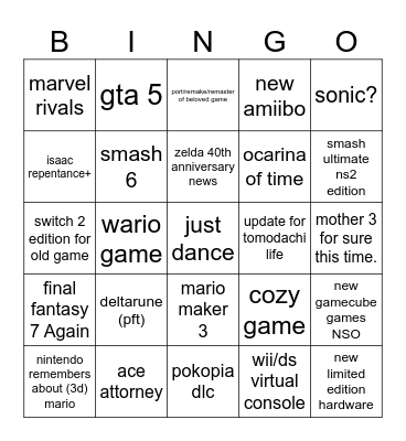 Nintendo Direct 10.9.26 Bingo Card
