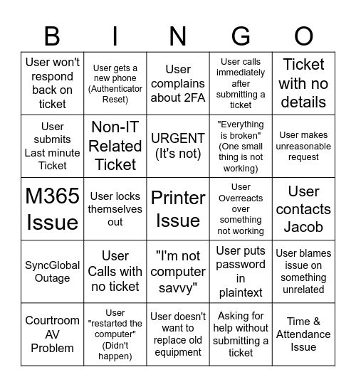 IT Bingo Card