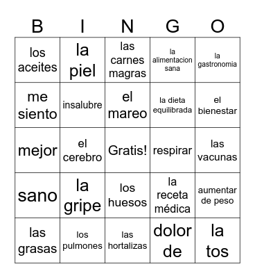 La salud Bingo Card