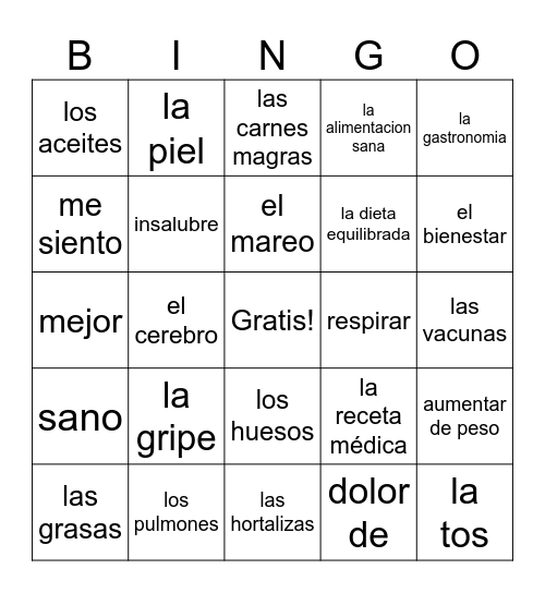 La salud Bingo Card