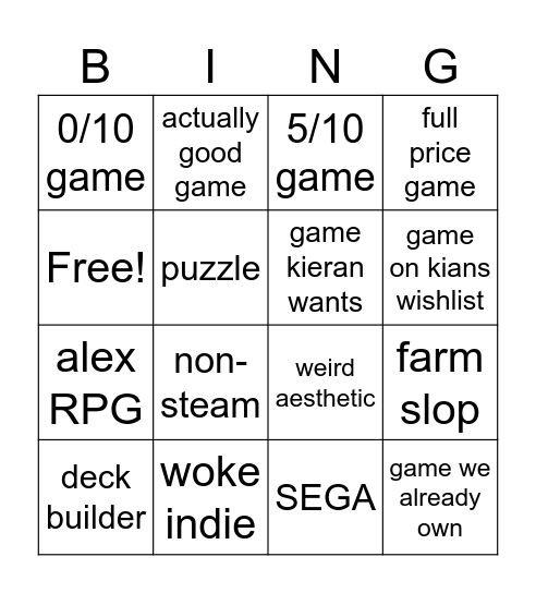 Untitled Bingo Card