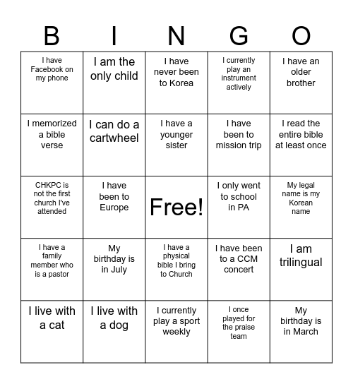 Untitled Bingo Card