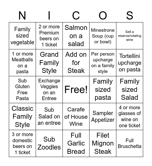 Nico's Bingo Card