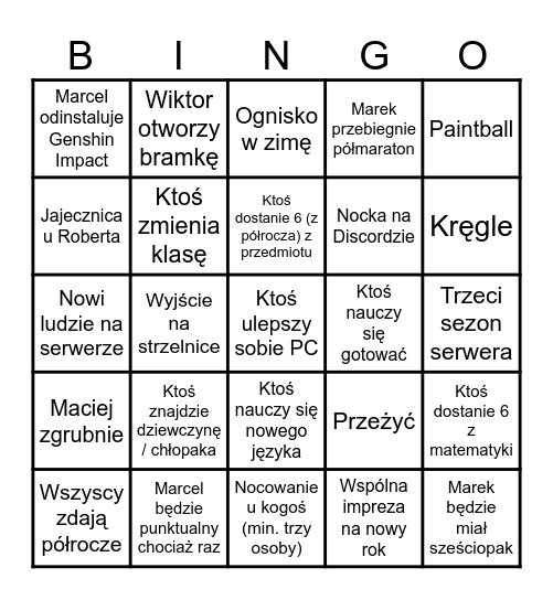 Bingo wrzesień-styczeń Bingo Card