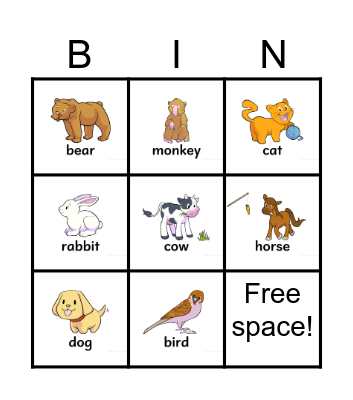 French Animals Bingo Card