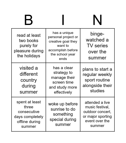 Find someone who... (Ask 2 follow-up questions) Bingo Card