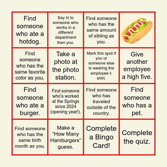 Employee Party Bingo Card