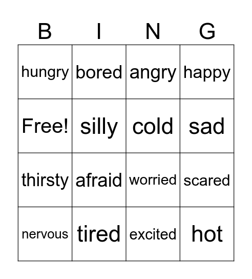 Feelings Bingo Card